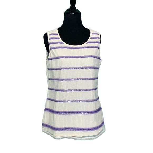 Coldwater Creek white purple sequin stripe sleeveless top size Medium - Picture 1 of 5